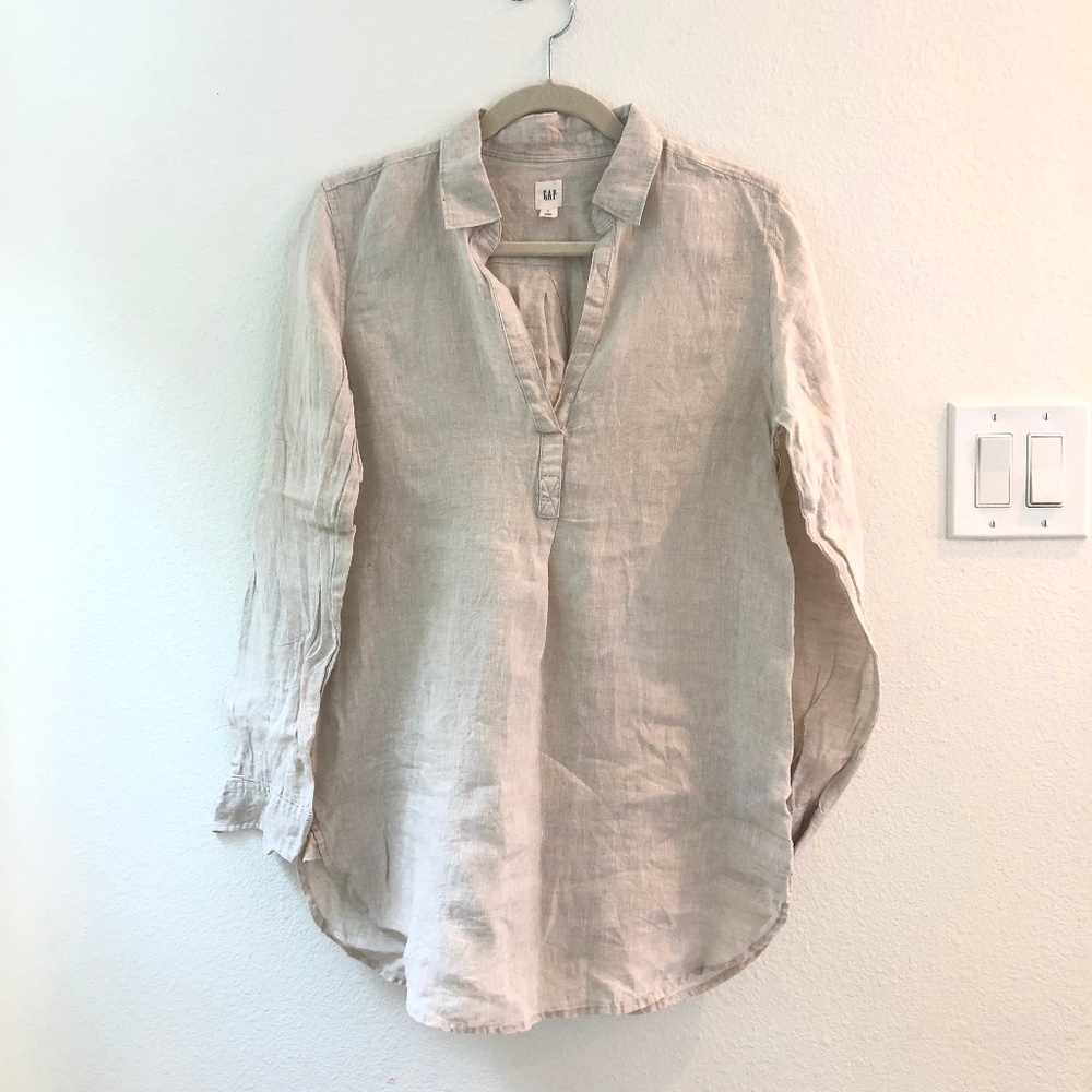 GAP Linen Khaki Tunic Top // SMALL // NWOT